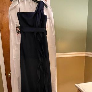 White by Vera Wang Long One Shoulder Bridesmaid Dress with ruffles